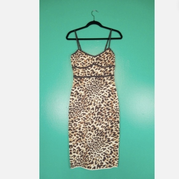 Bcbg Max Azria Knit Bodycon Sexy Leopard Pencil Cocktail Dress Nwt M - Picture 4 of 7